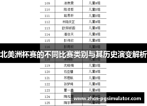 北美洲杯赛的不同比赛类别与其历史演变解析